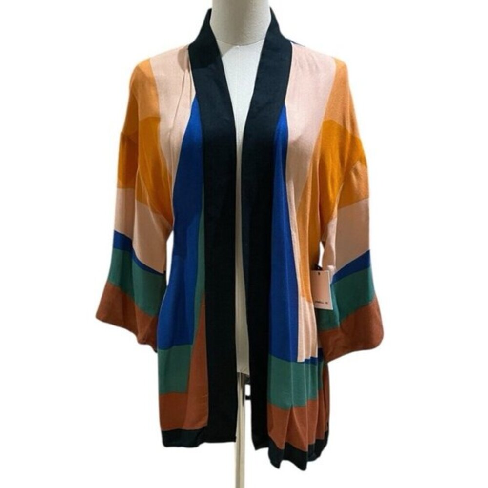 O'Neill Open Front Kimono Blouse Belted Robe Multi Color Top Sz XS NWT